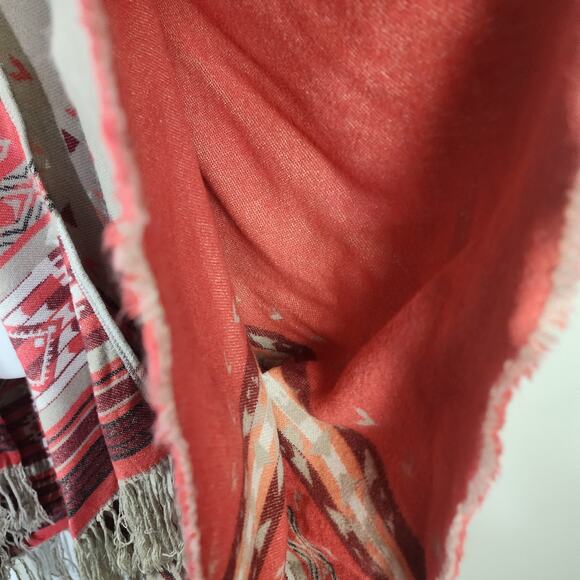 American Eagle Poncho Sweater One Size Aztec Western Open Front Fringe Kimono - Picture 9 of 13